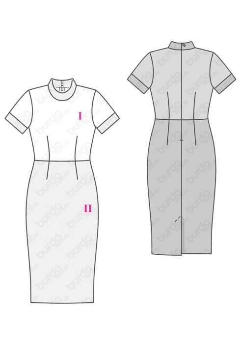 Pattern Sheath dress with contrasting skirt (Burda 2/2019, pattern number 6267 B)