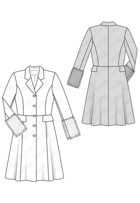 Pattern Cut-off coat with fur lapels on the sleeves (Burda 2/2016, pattern number 6570 A)