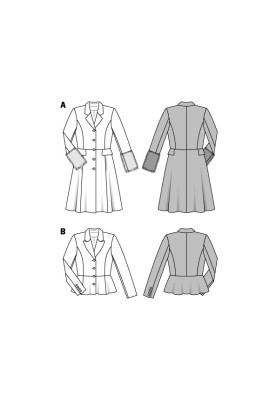 Pattern Cut-off coat with fur lapels on the sleeves (Burda 2/2016, pattern number 6570 A)