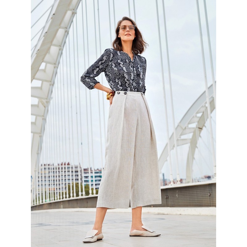 Pattern Linen trousers with...