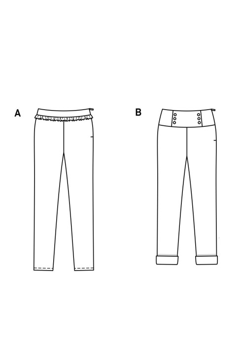 Выкройка Брюки узкие трикотажные с оборкой на поясе (Burda 2/2019, № выкройки 6251 A)