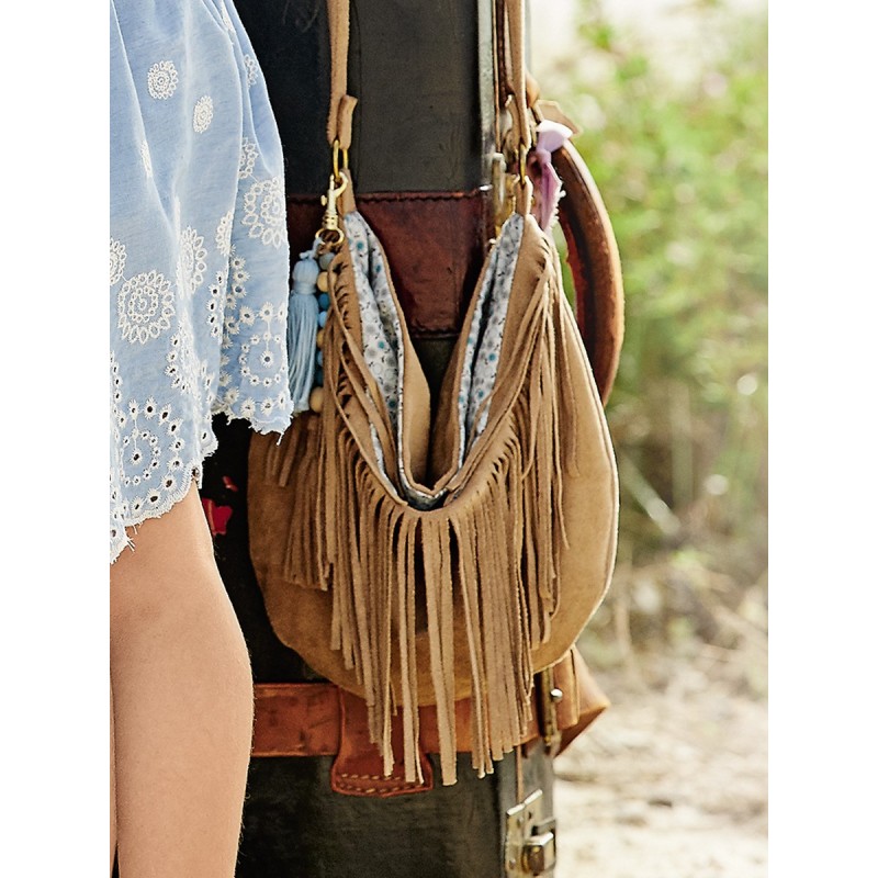 Pattern Suede bag with long...