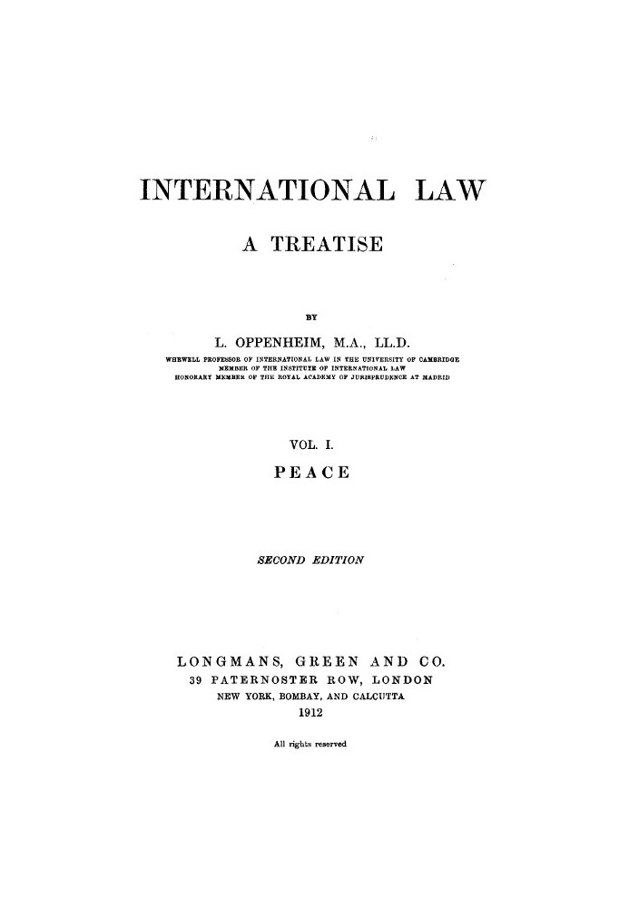 Международное право. Трактат. Том 1 (из 2) Мир. Второе издание