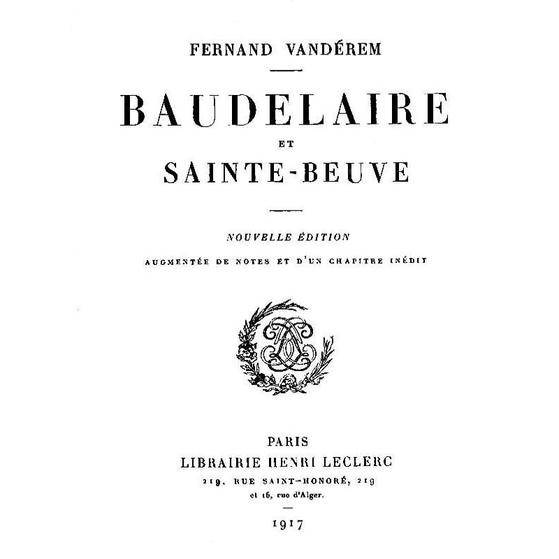 Baudelaire and Sainte-Beuve