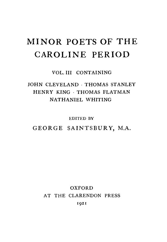 Minor Poets of the Caroline Period, Vol. III