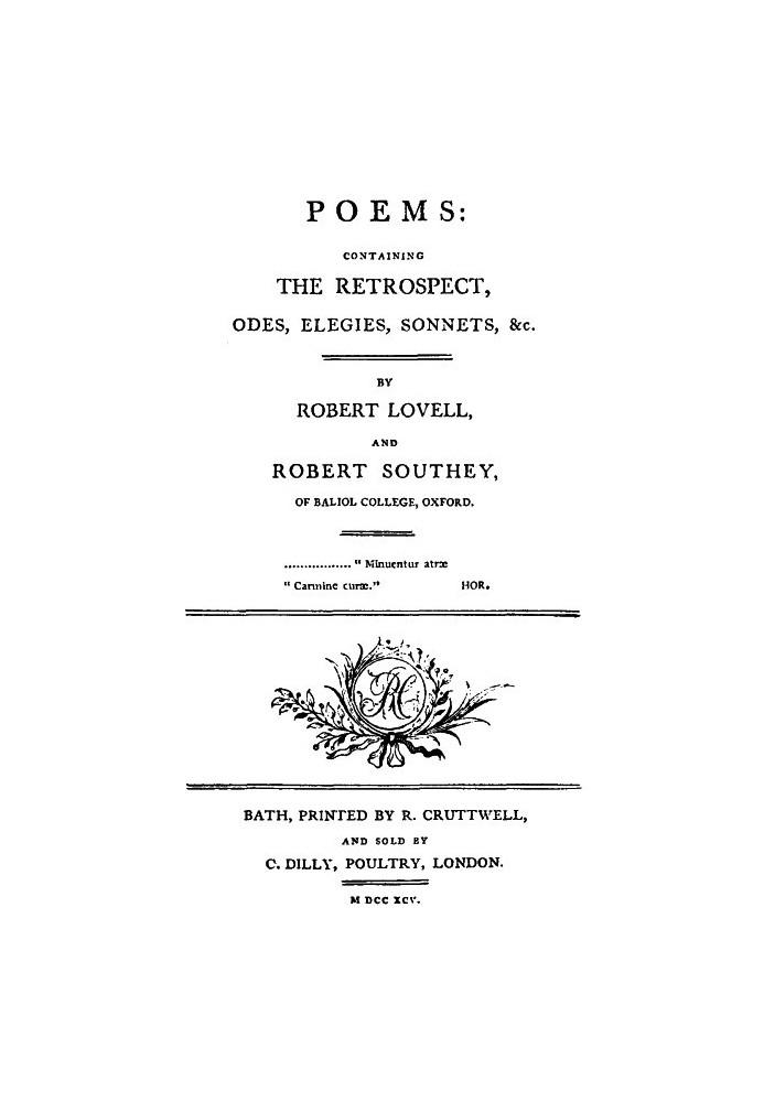 Poems: Containing The Restropect, Odes, Elegies, Sonnets, &c.