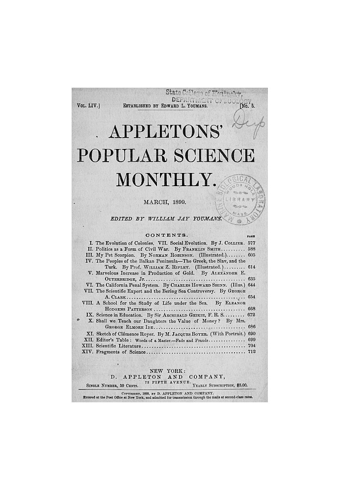 Appletons' Popular Science Monthly, March 1899 Volume LIV, No. 5, March 1899