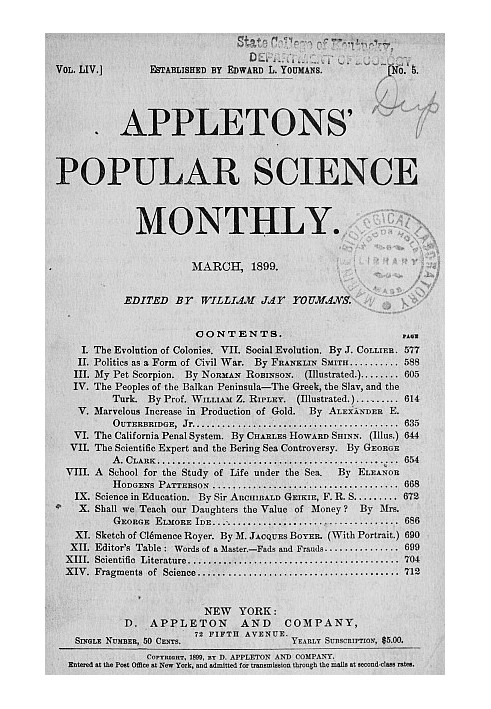 Appletons' Popular Science Monthly, March 1899 Volume LIV, No. 5, March 1899