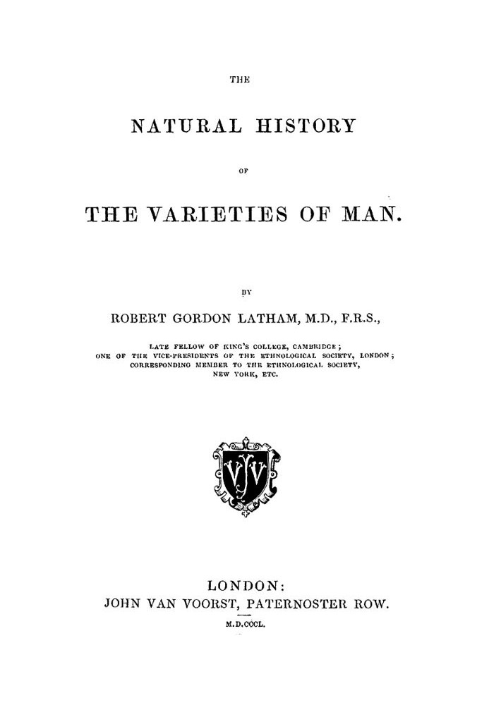 The Natural History of the Varieties of Man