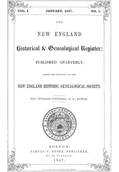 The New England Historical & Genealogical Register, Vol. 1, No. 1, January 1847