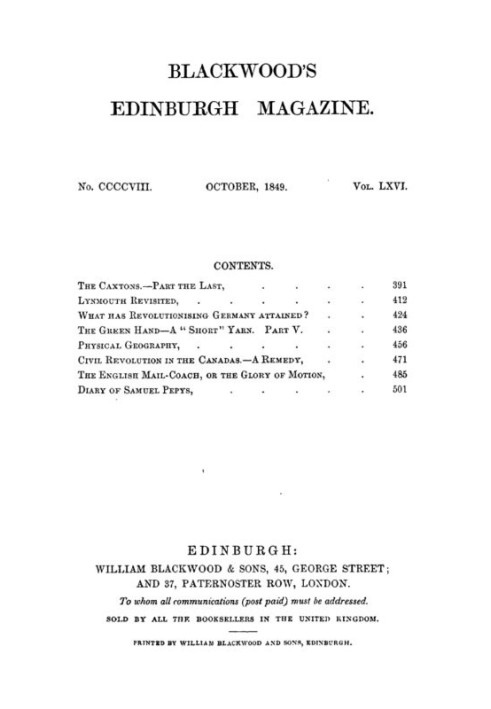 Blackwood's Edinburgh Magazine, Volume 66, No. 408, October 1849