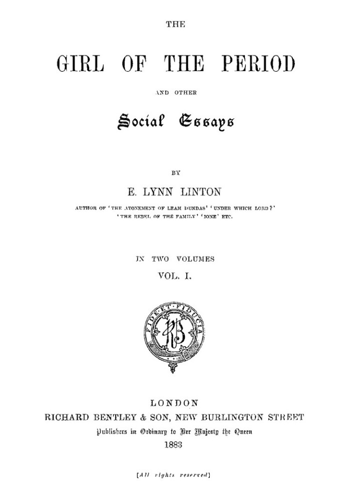 Девушка того времени и другие социальные очерки, Vol. 1 (из 2)