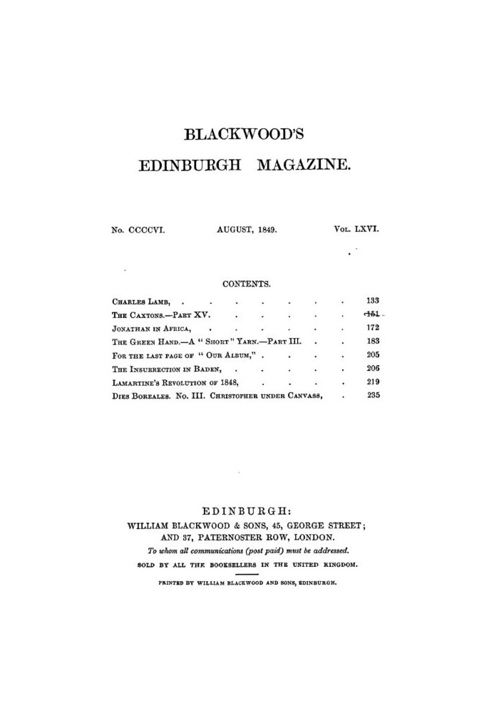 Эдинбургский журнал Blackwood, Vol. 66 № 406, август 1849 г.