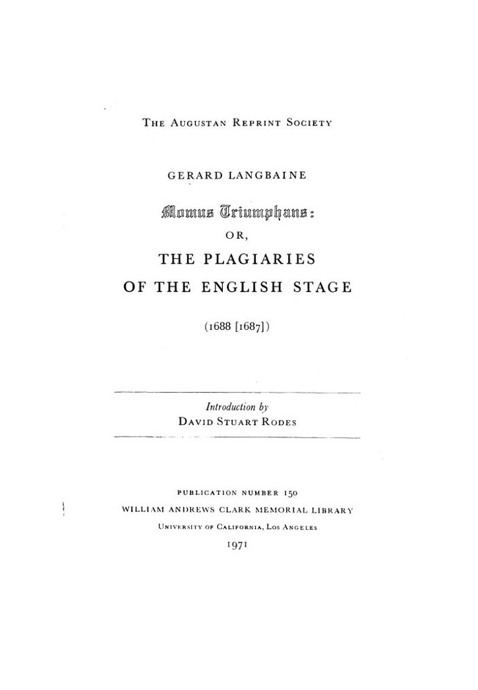 Momus Triumphans: or, the Plagiaries of the English Stage (1688[1687])