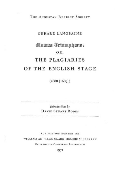 Momus Triumphans: or, the Plagiaries of the English Stage (1688[1687])