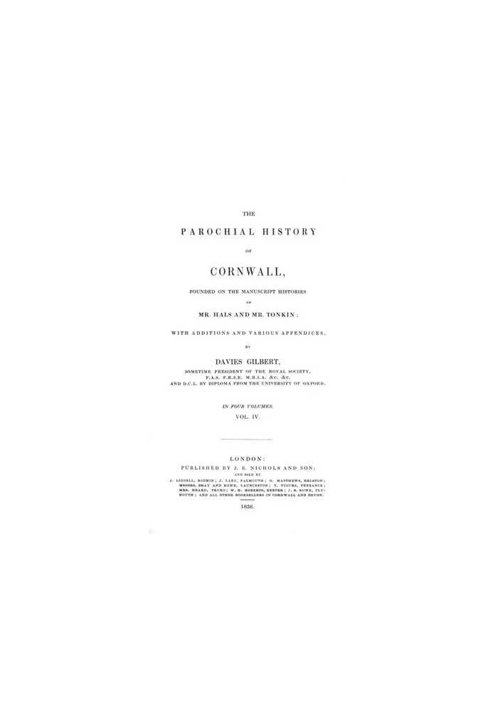 The Parochial History of Cornwall, Volume 4 (of 4)