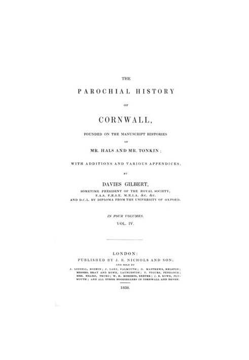 The Parochial History of Cornwall, Volume 4 (of 4)