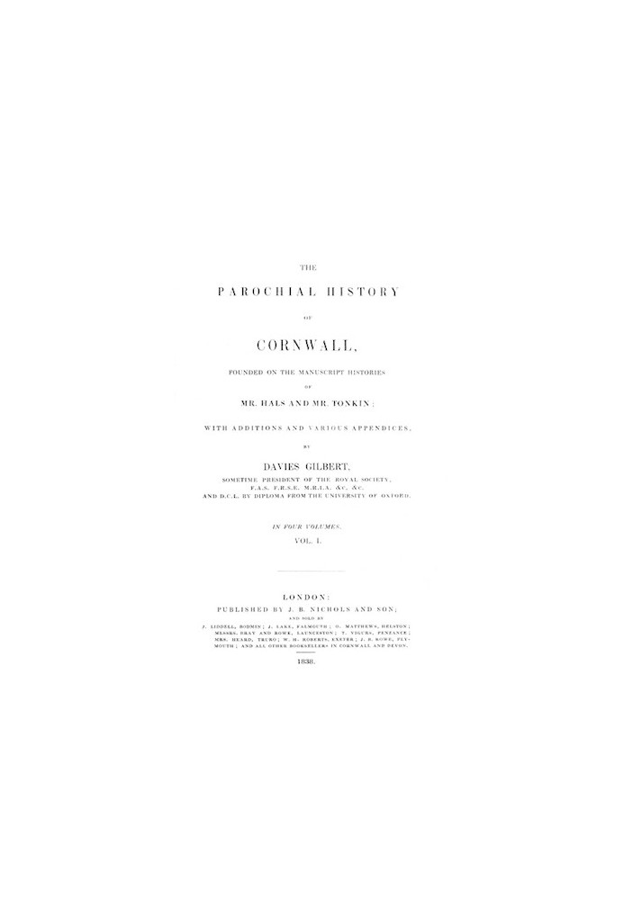 The Parochial History of Cornwall, Volume 1 (of 4)