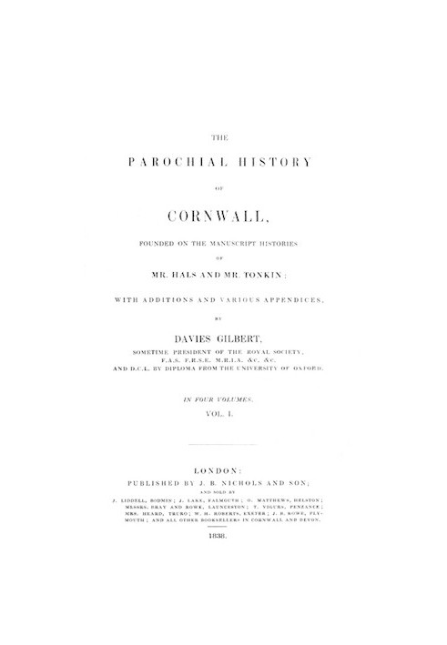 The Parochial History of Cornwall, Volume 1 (of 4)