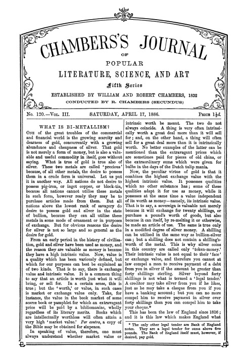 Chambers's Journal of Popular Literature, Science, and Art, fifth series, no. 120, vol. III, April 17, 1886