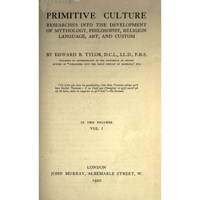 Primitive culture, vol. 1...
