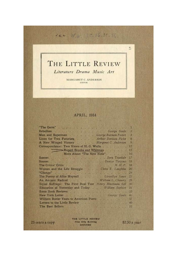 The Little Review, квітень 1914 (том 1, № 2)