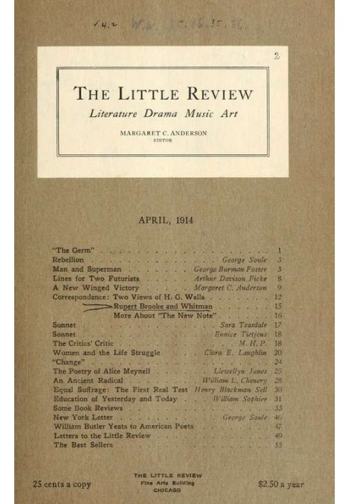 The Little Review, April 1914 (Vol. 1, No. 2)