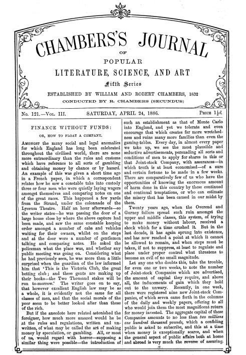 Журнал популярної літератури, науки та мистецтва Чемберса, п’ята серія, №. 121, том. III, 24 квітня 1886 р