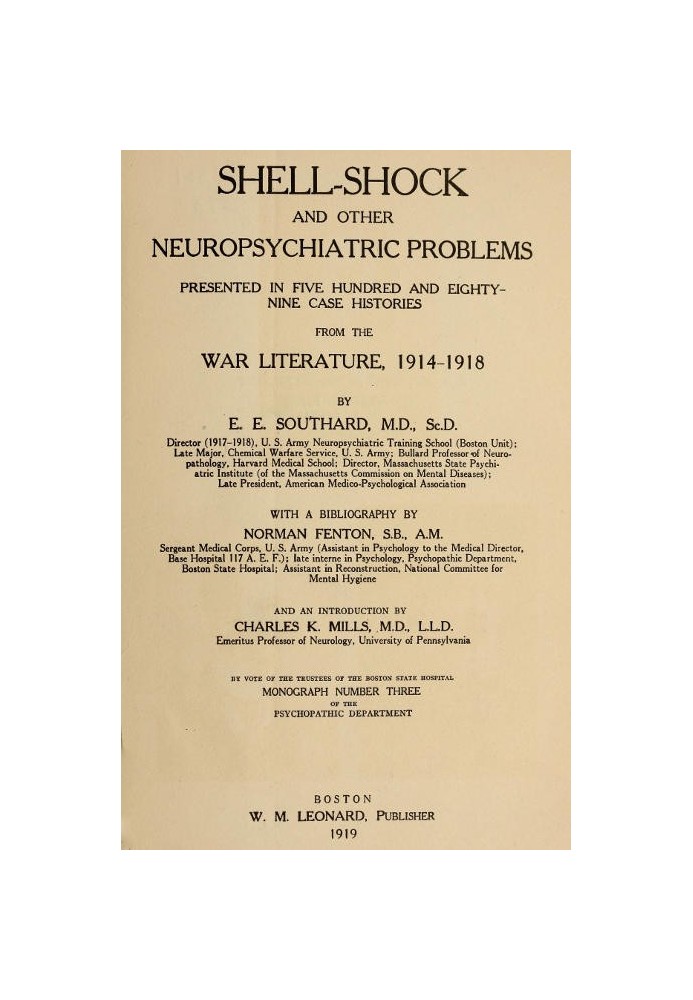 Контузний шок та інші нервово-психічні проблеми: $b Представлено в п’ятистах вісімдесяти дев’яти історіях хвороб із військової л
