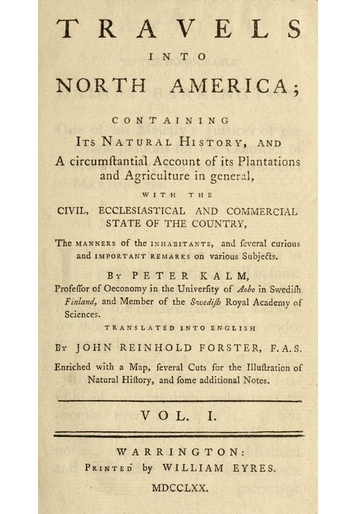 Travels into North America, Volume 1 (of 3)