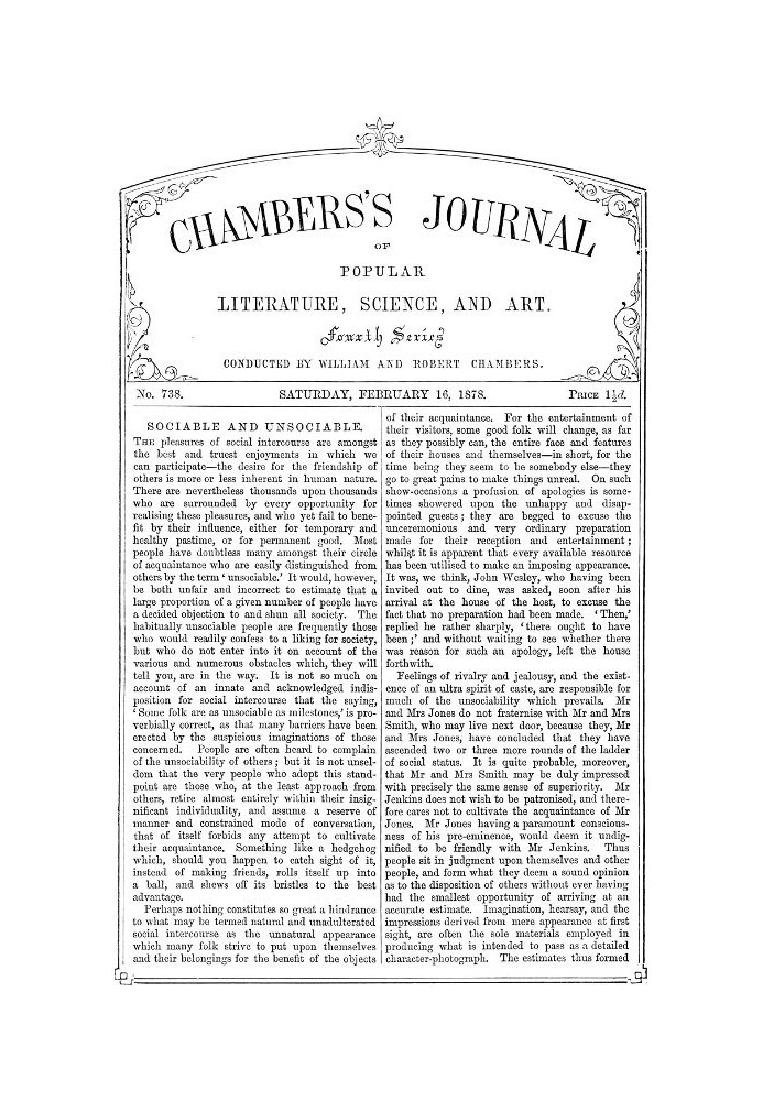 Chambers's Journal of Popular Literature, Science, and Art, No. 738, February 16, 1878