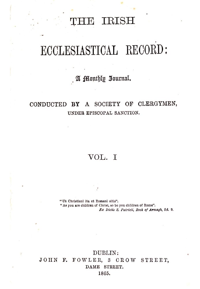 Ірландські церковні записи, том 1, вересень 1865 р