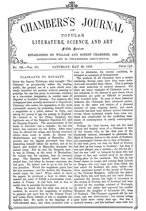 Chambers's Journal of Popular Literature, Science, and Art, fifth series, no. 126, vol. III, May 29, 1886