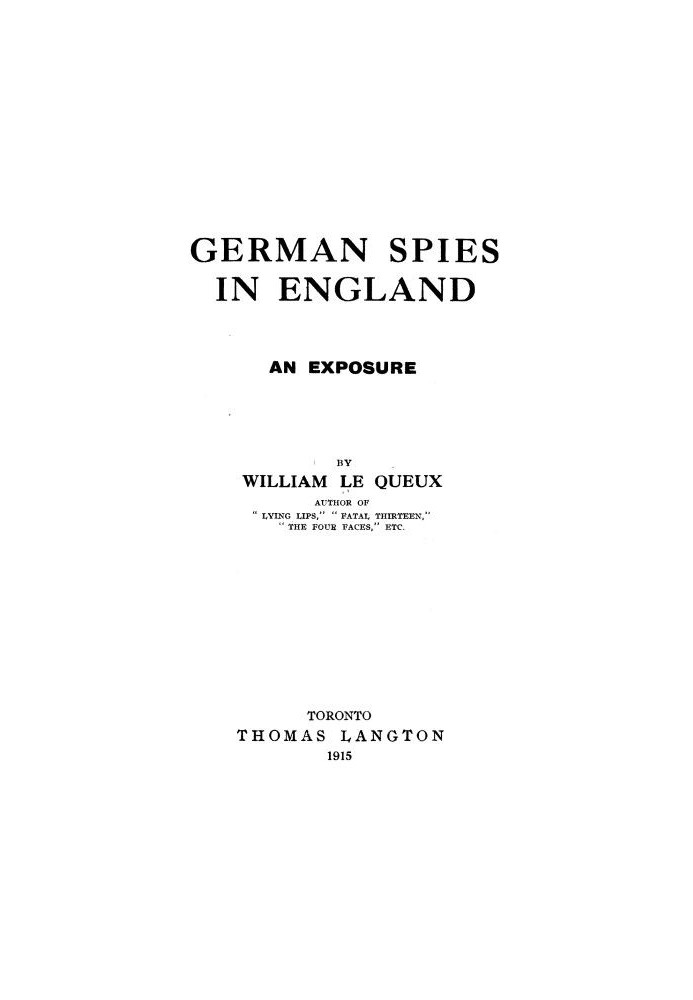 German Spies in England: An Exposure