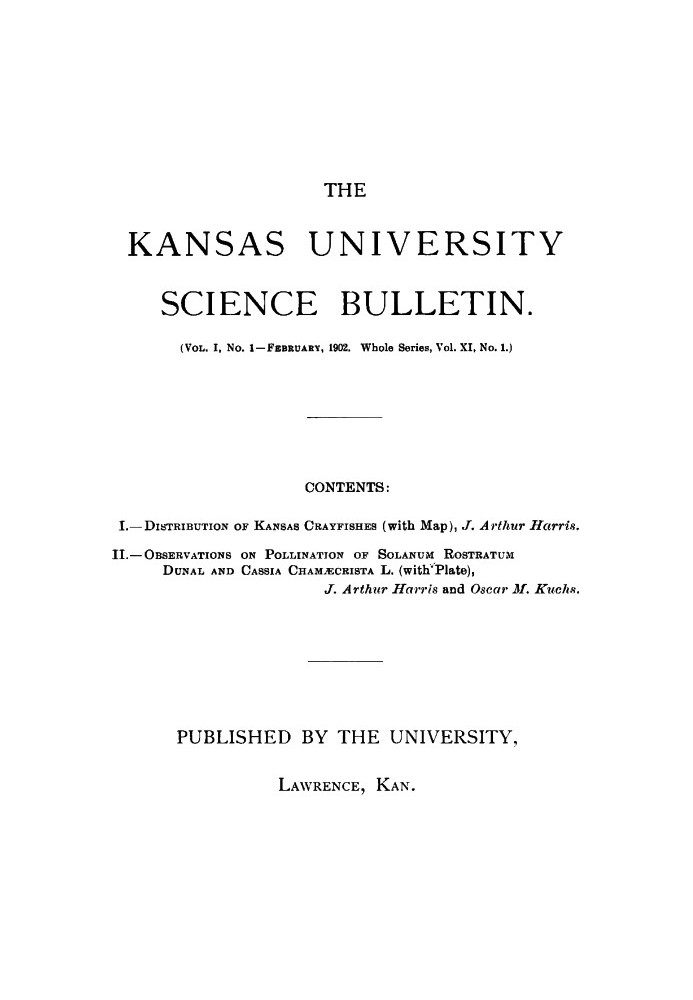 Научный бюллетень Канзасского университета (том I, № 1)