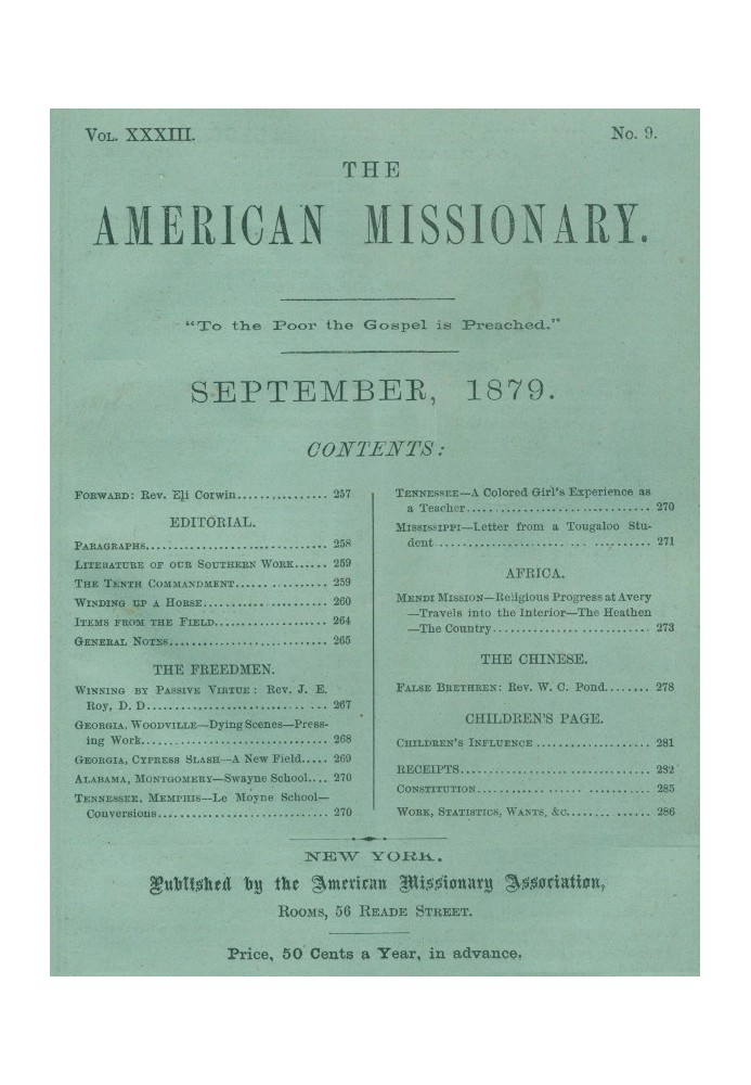 The American Missionary — Volume 33, No. 09, September, 1879