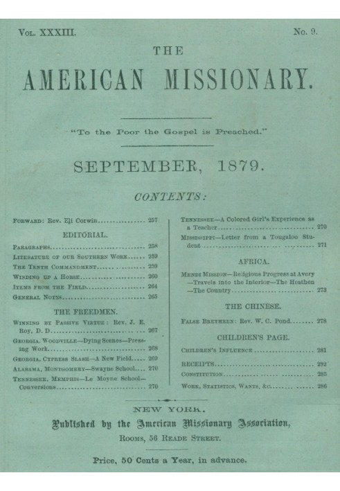 The American Missionary — Volume 33, No. 09, September, 1879