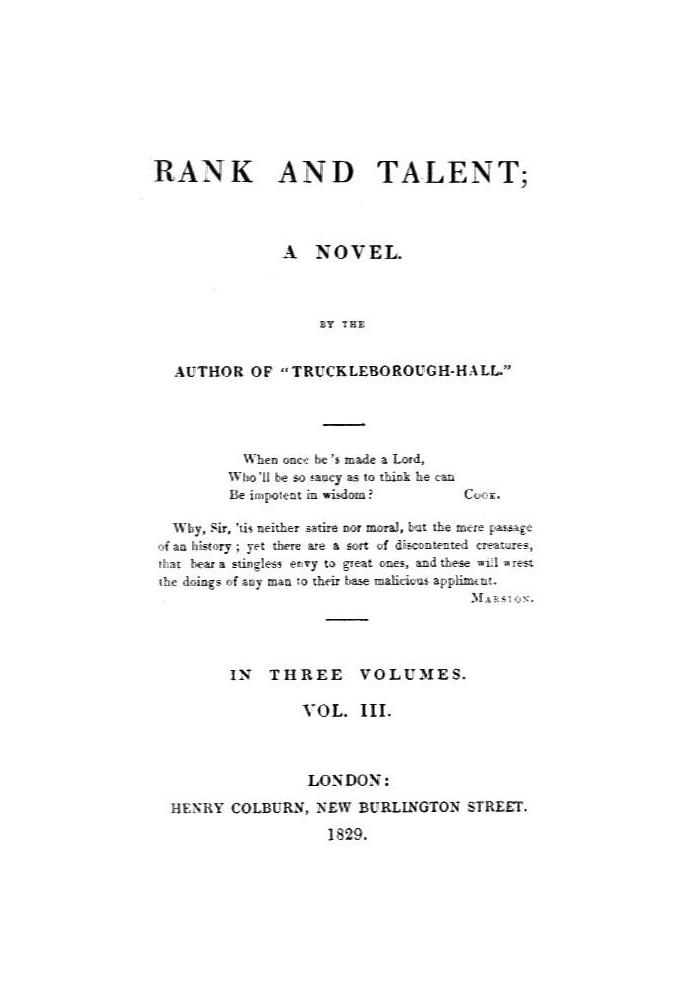 Rank and Talent; A Novel, Vol. 3 (of 3)