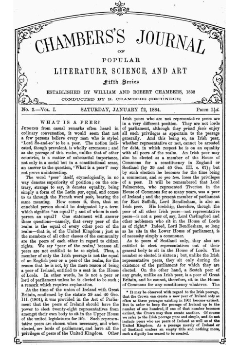 Журнал популярной литературы, науки и искусства Чемберса, пятая серия, № 2, том. I, 12 января 1884 г.