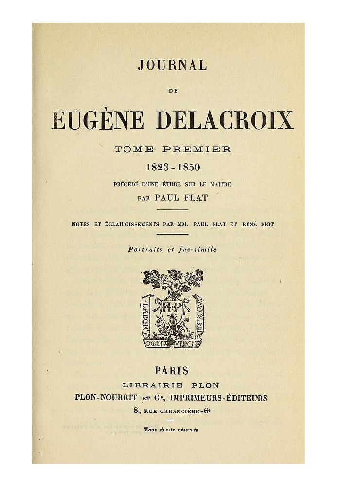 Journal of Eugène Delacroix, Volume 1 (of 3) 1823-1850