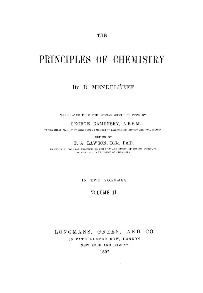 The Principles of Chemistry, Volume II